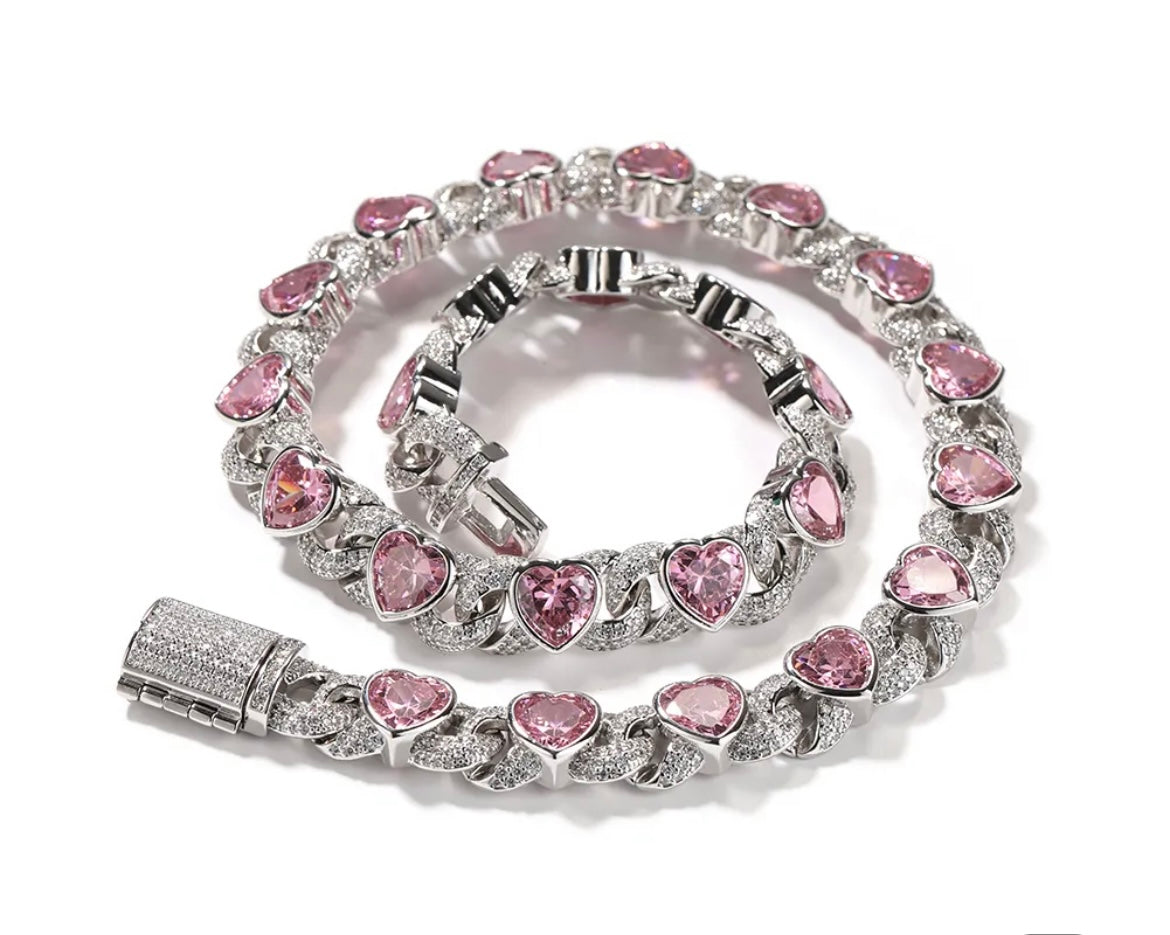 Miami Cuban Link Chain | Pink Diamond Heart Necklace | AriJah's BOX