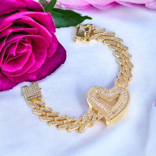 Iced Out Heart Bracelet | Heart Diamond Charm | AriJah's BOX