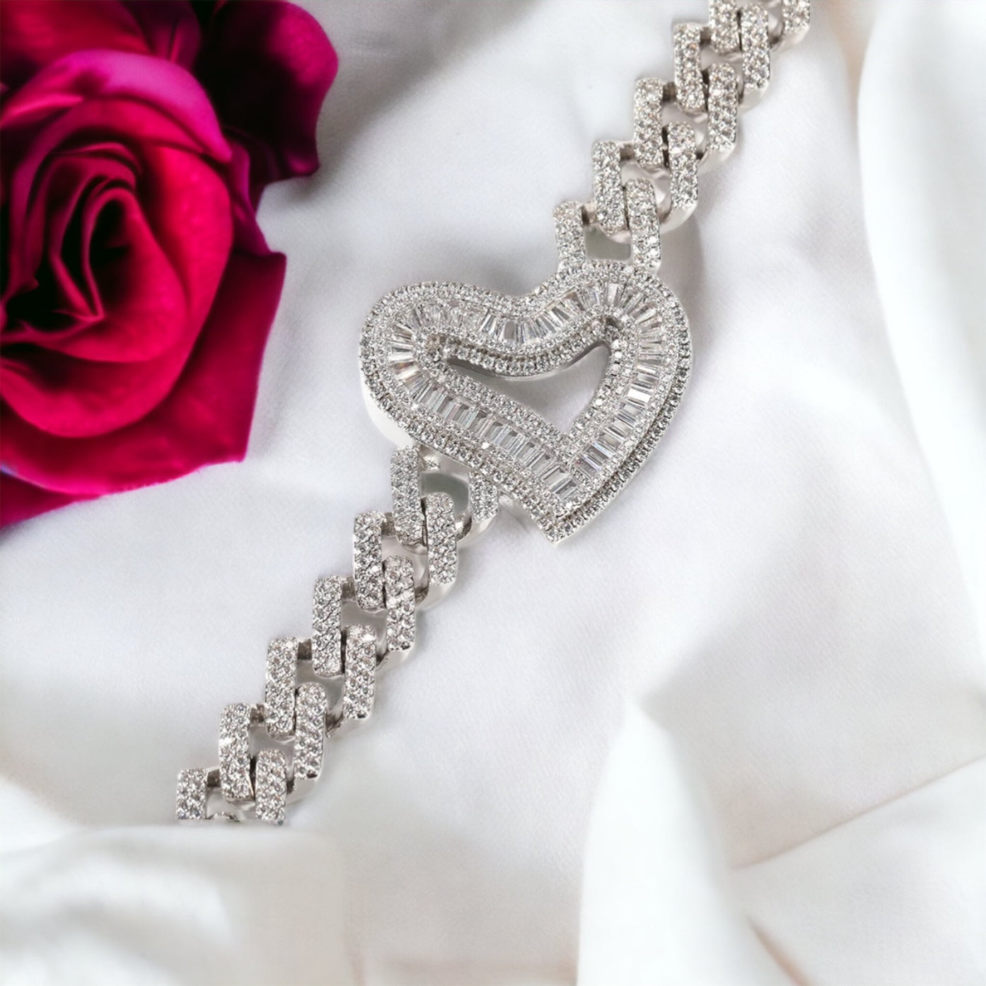 Iced Out Heart Bracelet | Heart Diamond Charm | AriJah's BOX