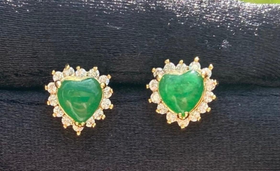  Gold-Plated Green Jade Heart Studs | Diamond Heart Studs | AriJah's BOX