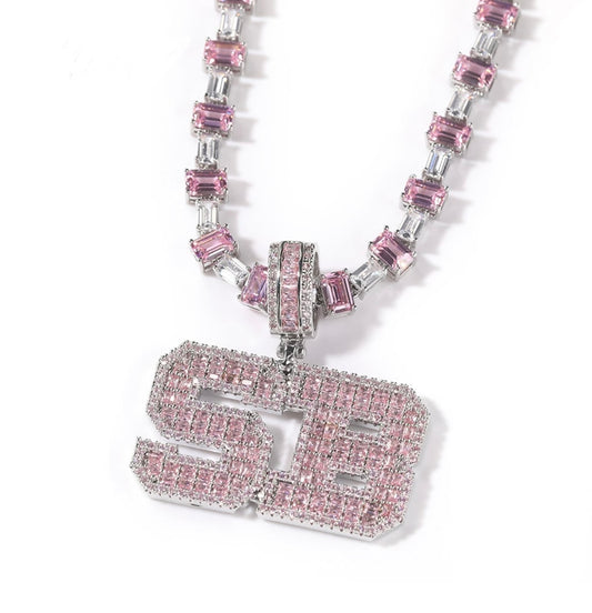 Square Pink Nameplate | Diamond Chain Necklace | AriJah's BOX
