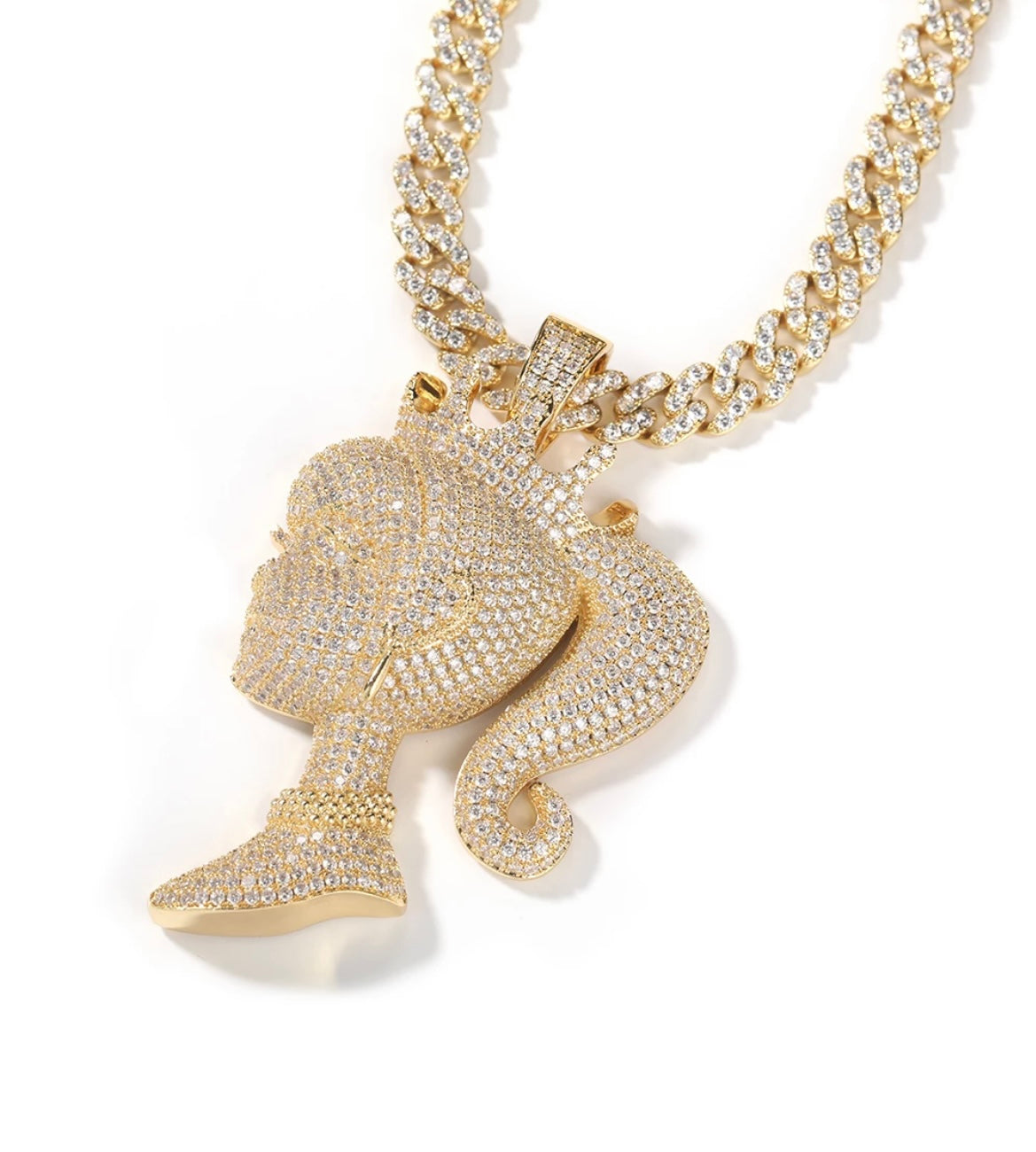Iced Out Crowned Barbie Pendant Diamond Tennis Chain