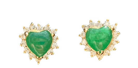 Gold-Plated Green Jade Heart Studs | Diamond Heart Studs | AriJah's BOX