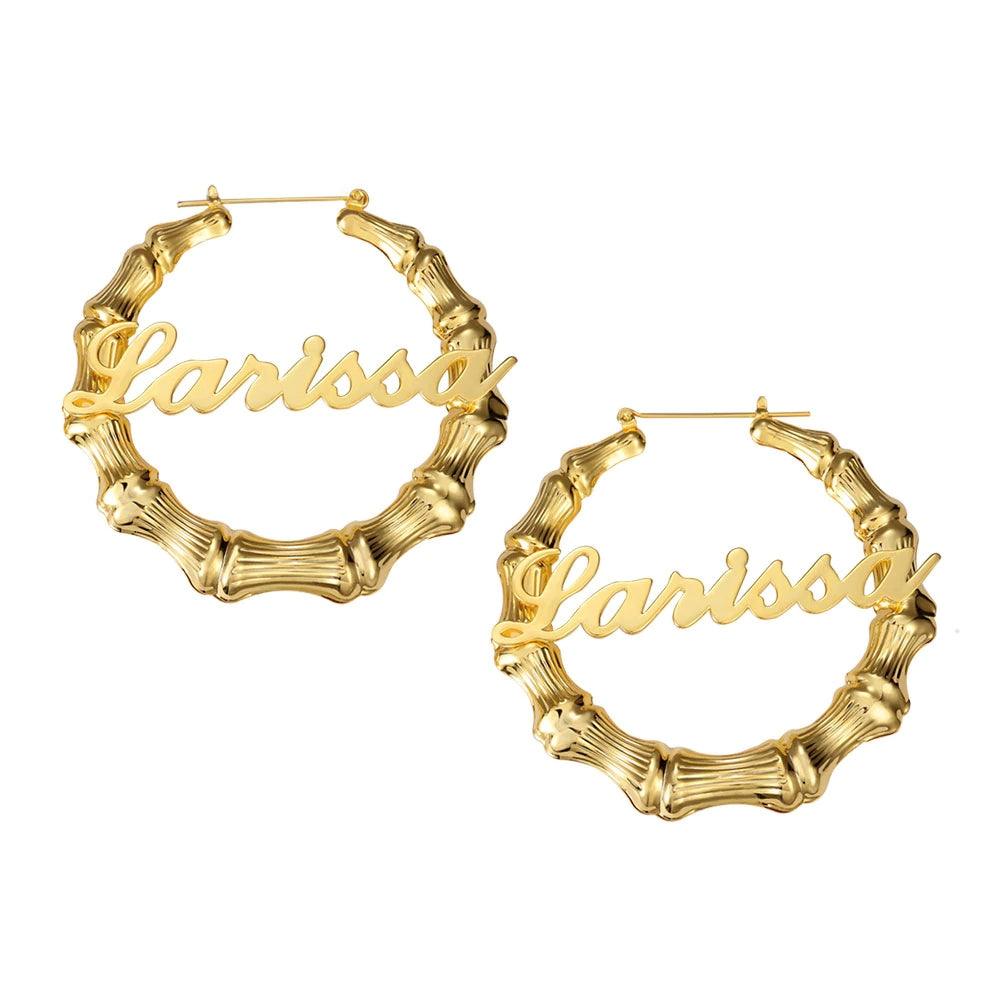Custom Name Bamboo Hoop Earrings | Bamboo Hoop Earring | AriJah's BOX