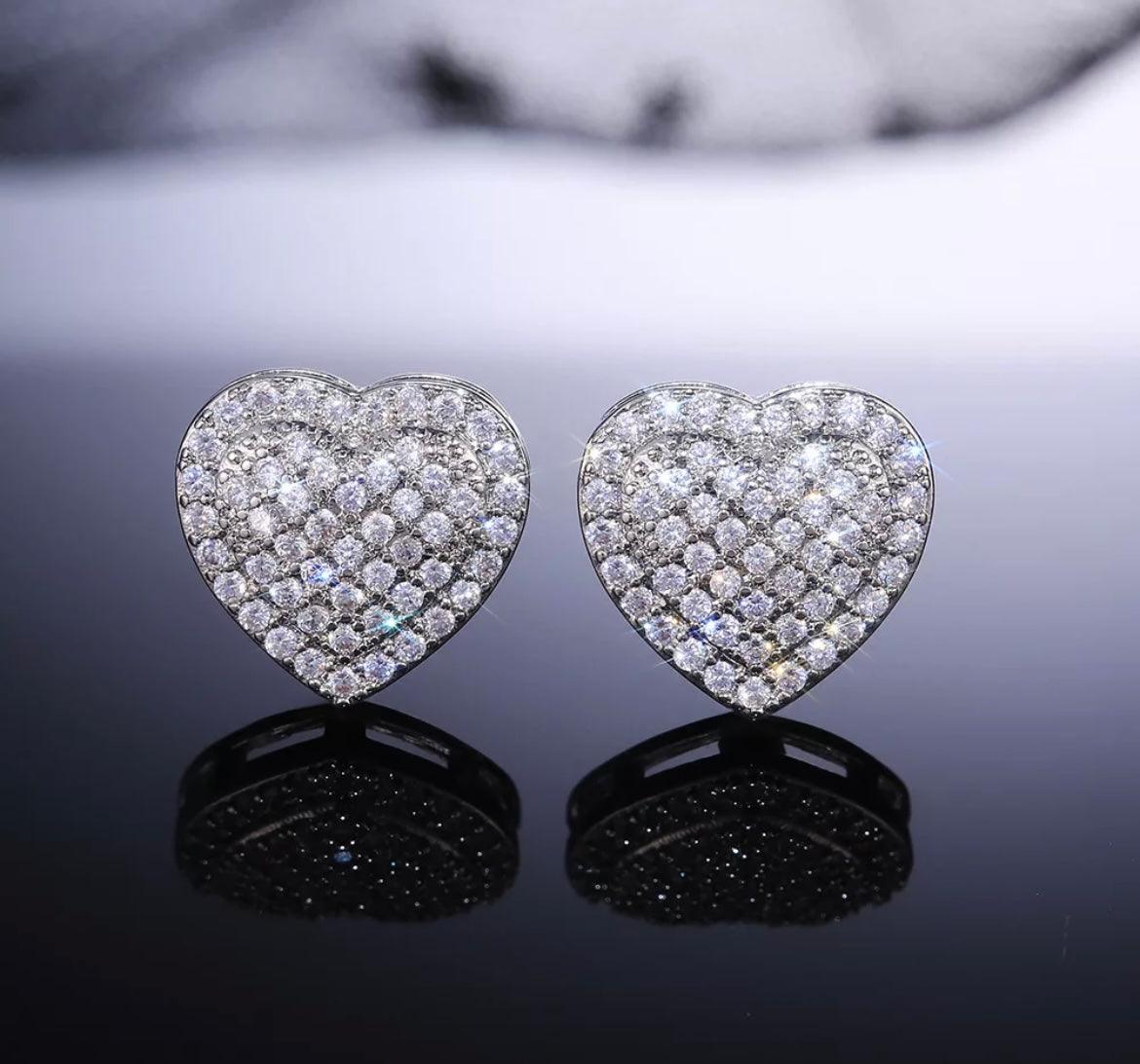 Silver Plated Heart Studs | Claw Pave Diamond Studs | AriJah's BOX