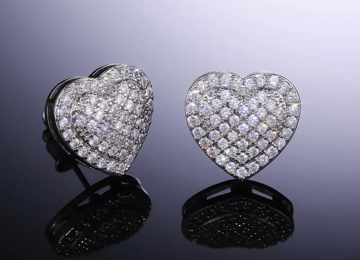 Silver Plated Heart Studs | Claw Pave Diamond Studs | AriJah's BOX