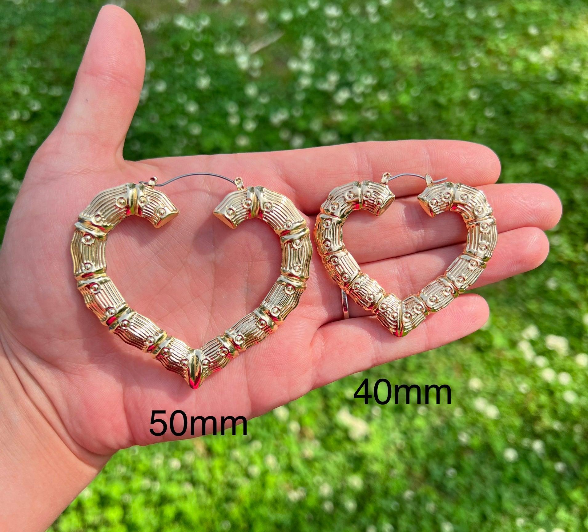 Gold-Plated Heart Bamboo Hoops | Small Large Hoops | AriJah's BOX